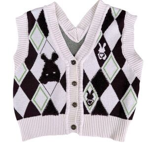 90s-2000s Y2K Argyle Knit Sweater Vest – Vintage Grunge Prep, Fits XS-M